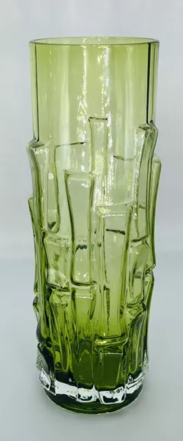 Vintage Swedish, Aseda Green Glass Bark Vase, Bo Borgstrom B5/832 9.5”