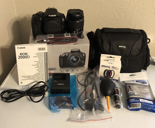 Canon EOS 2000D (Equivalent Rebel T7)  Camera & Bag Black KIT, Filters Cloths
