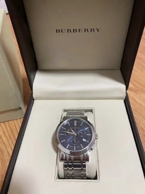 Quartz Watch Burberry Silver Blue Dial Swiss Made Stainless Steel for Men's