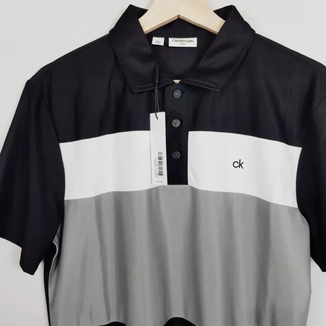 CALVIN KLEIN GOLF Mens Size M Black / Grey Striped Short Sleeve Polo Top NEW 2