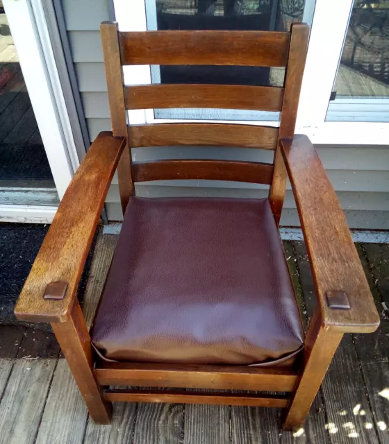 Antique Mission Oak Armchair Barber Brothers Co Arts & Crafts Stickley Era Chair