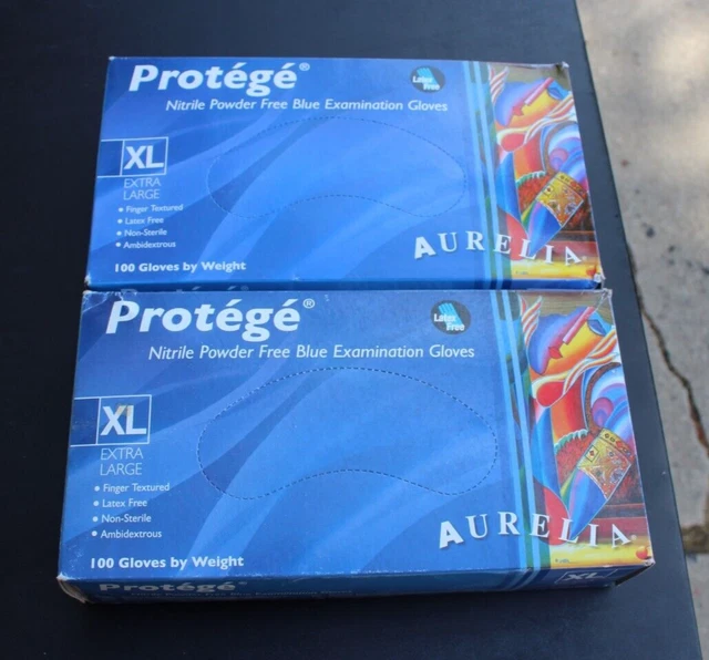 Latex Free Exam Gloves - Nitrile Powder Free Blue Protege XL - 2 Boxes