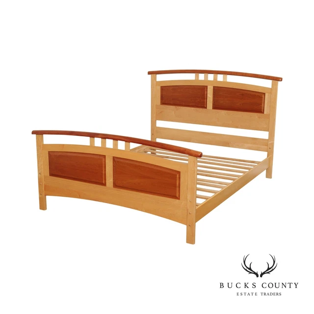 Arts and Crafts Style Maple and Cherry Arched Queen Bed