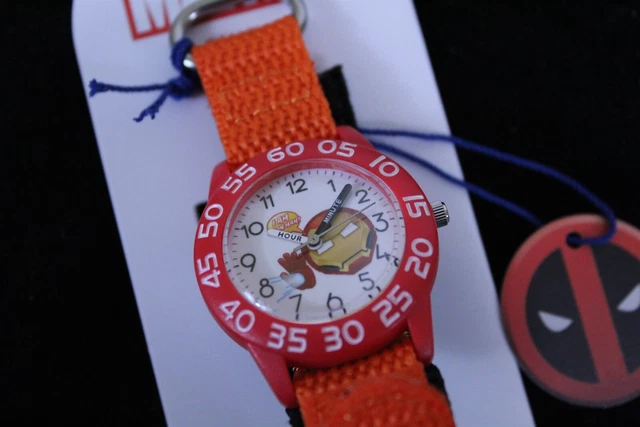 Marvel Emoji Ironman Quartz Plastic and Nylon Kids Watch Orange Red Time Teacher