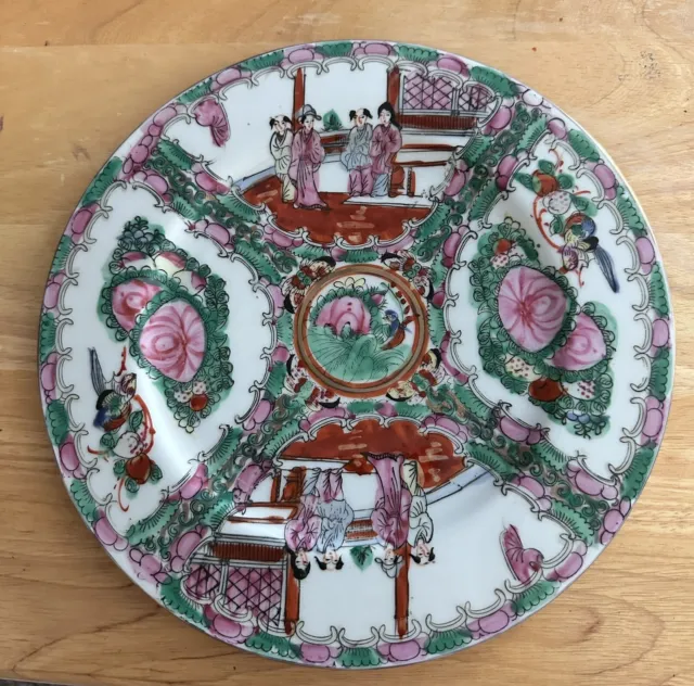 Antique 19Th C. Chinese Rose Medallion Hand Painted Porcelain Plate 10.5”