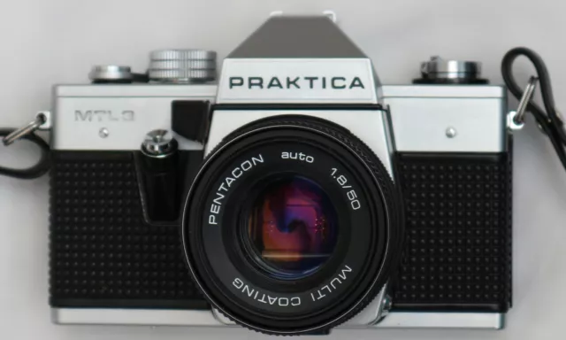 Vintage Praktica MTL3 35mm SLR Film Camera + Pentacon Auto f/1.8 50mm Prime Lens