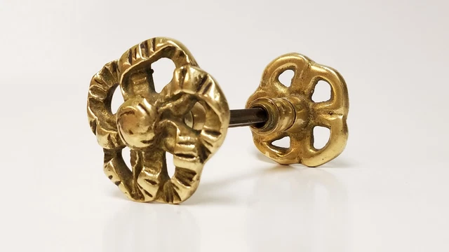 Antique Vintage Set of Beautiful Ornate Late 1800's? Heavy Brass Door Knobs 2