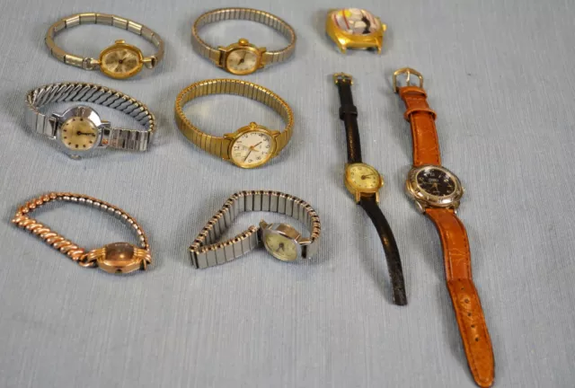 Lot Of 9 Watches For Parts Mostly Timex 1 Bolova some Vintage