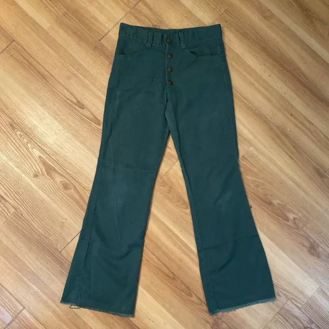 Vintage 70s Bell Bottom Jeans Girls 26x27 Green Denim Pants