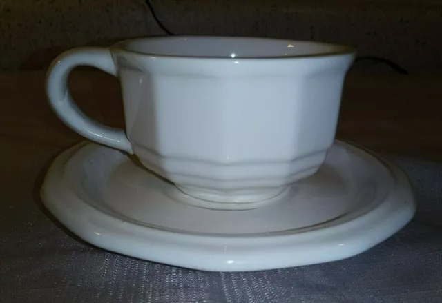 7PC Pfaltzgraff Heritage White Set 4 Cups 3 Saucers 12 Sided Georges Briard  EUC 2