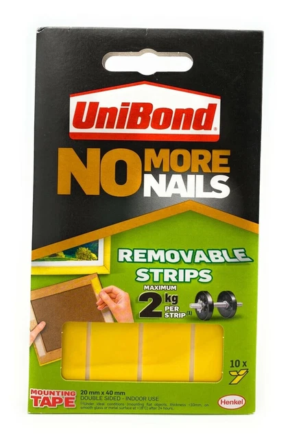 Unibond No More Nails Strisce di Montaggio Adesive Rimovibili - Confezione da 10