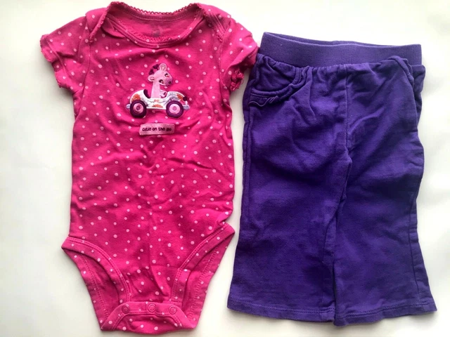 Girl's Size 9M 6-9 Months 2 Piece Pink Carter's Giraffe Top & Purple Circo Pants