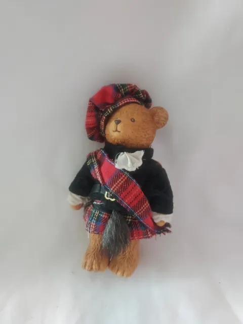 Russ Plastic Teddy Bear Dressed In Tartan Scottish Kilt Clothes