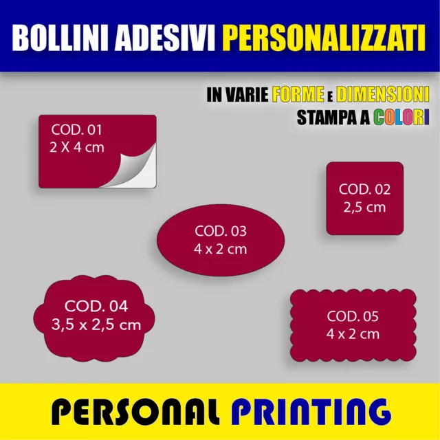 ADESIVI PVC ETICHETTE BOLLINI PERSONALIZZATI - varie forme - STAMPA A COLORI