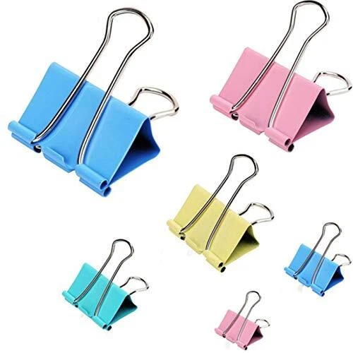 Colored Binder Clips Assorted Sizes, Jumbo, Large, Medium, Small, Mini, 6 Size