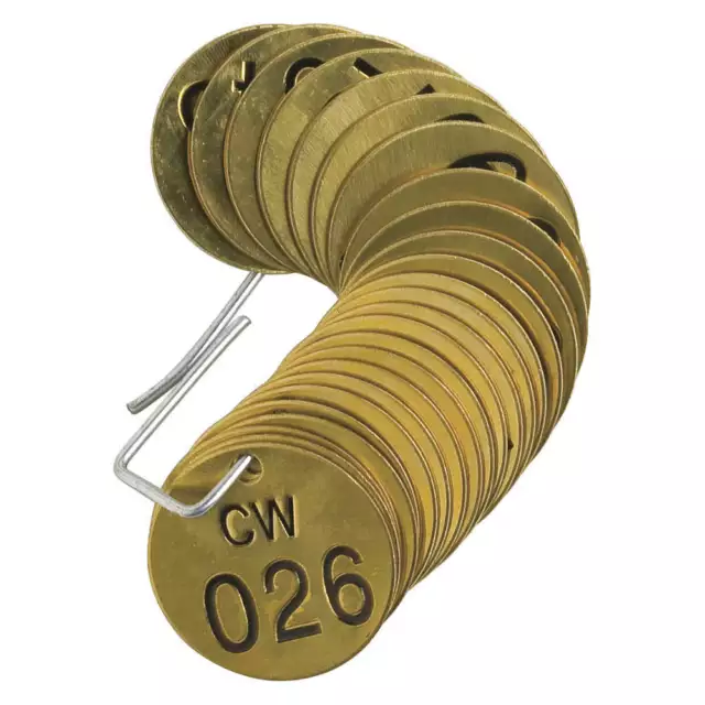 BRADY 23257 Numbered Tag Set,Brass,1 1/2in W,PK25 20TD90