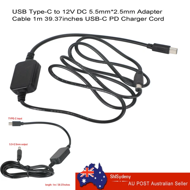 12 Volt USB to 12V Adapter 5.5mm*2.5mm 1m 39.37inches PD Charger Cord Cable