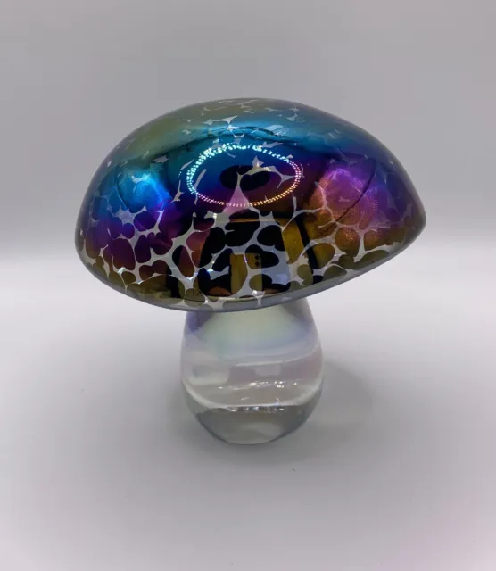 Large Art Glass Mushroom Paperweight Iridescent - Ditchfield/Heron Style 6" Diam