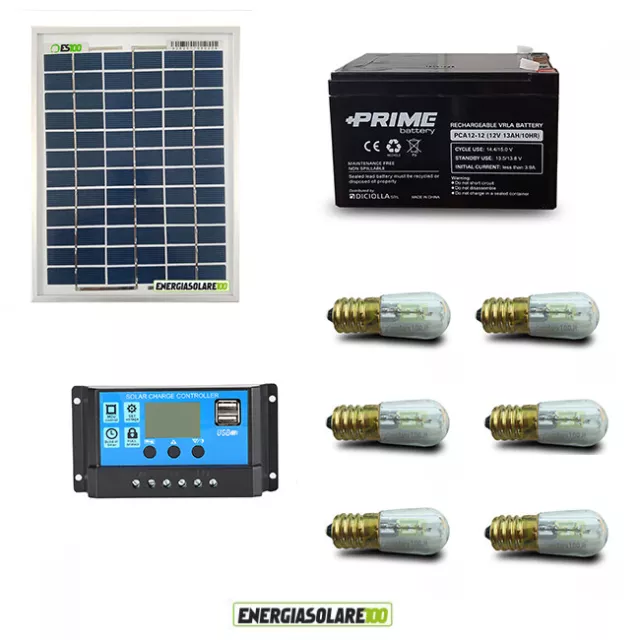 Kit panneau solaire votif 10W 12V ampoules 0.3W allumage automatique crépuscule