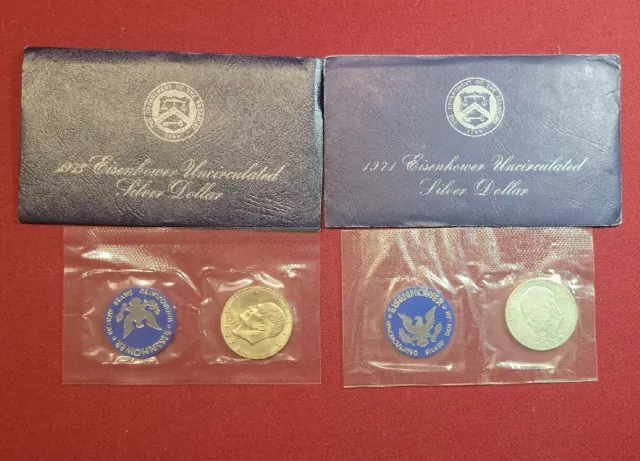 1971 & 1973 Eisenhower Uncirculated silver dollar with original envelope (P2) 1971 & 1973 Eisenhower Uncirculated silver dollar with original envelope (P2)