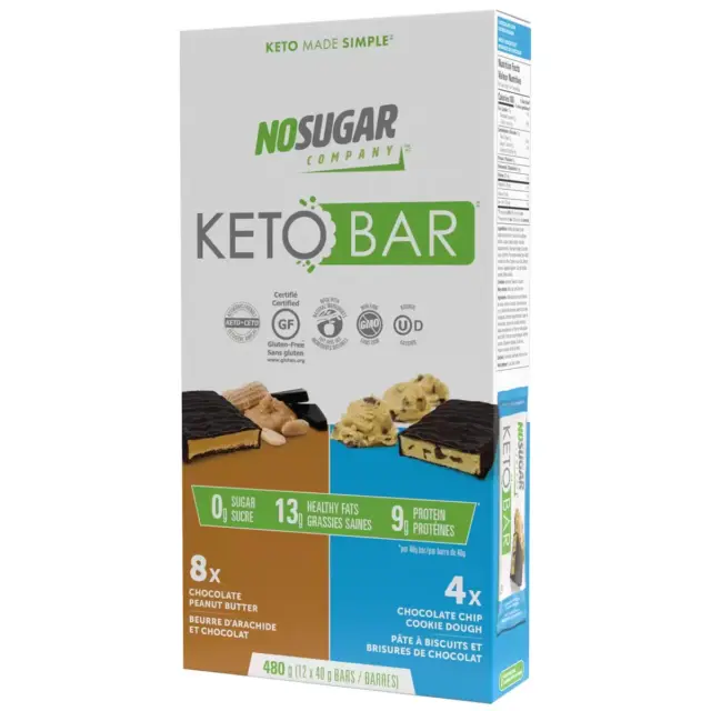 No Sugar Company Keto Bars | Impasto burro di arachidi e biscotti perdita di peso - 12 x 40 g