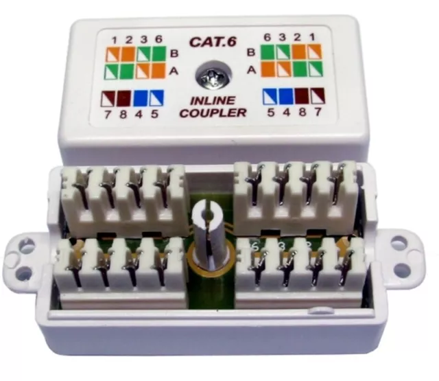 Cat5e / Cat 6 Inline Cable Coupler Junction Box, IDC Punchdown, 4 pair / 8-way