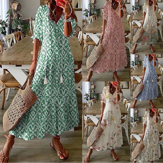 Maxi Boho Vacanza Estate Donna Abiti Abito da Donna Spiaggia Sole Scollo ☽