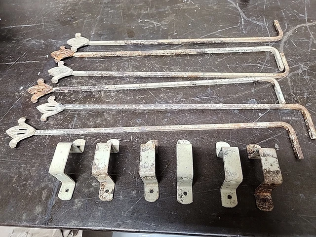 6 Vintage Cast Iron Art Deco Swing Arm  Curtain Rods With Braxkets