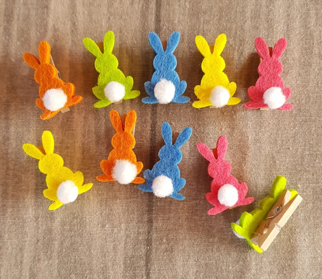 10x Hase Osterhase Ostern Osterei Holz Sticker bunt Basteln Klammer Tischdeko