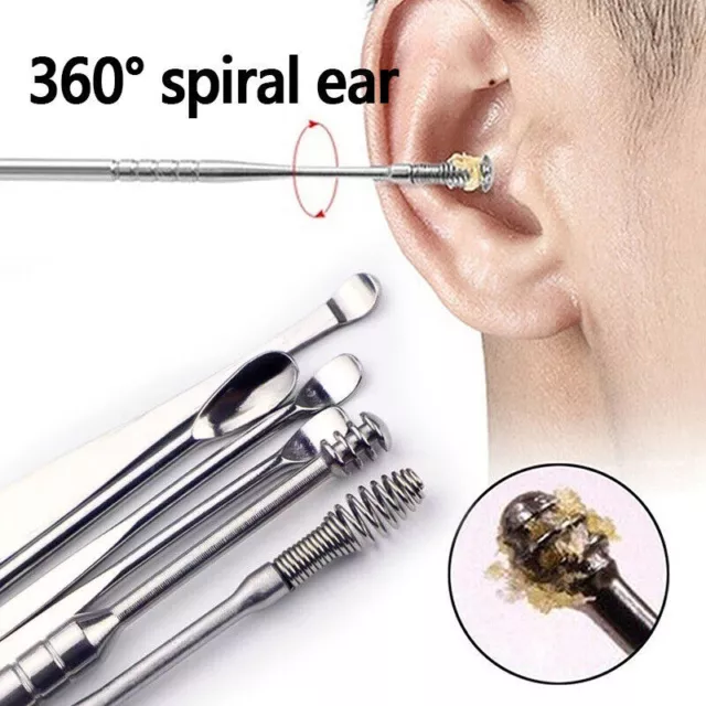 6x Ear Wax Remover Tools Stainless Steel Spring Cleaner Set Pick Wax Removal UK