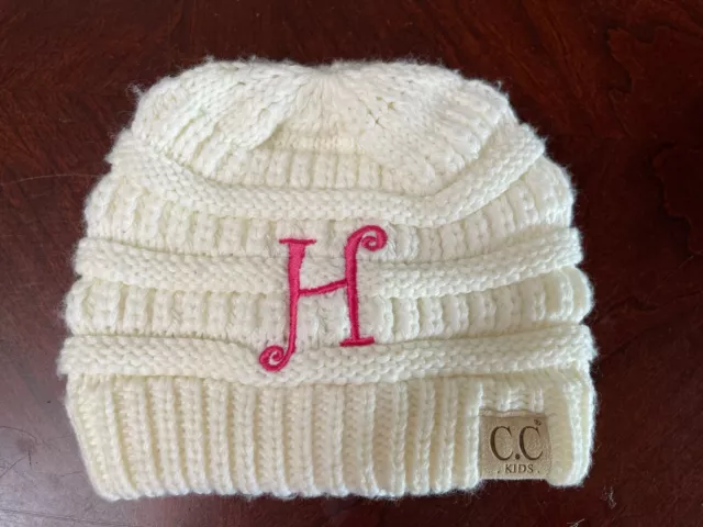 Authentic CC Kids Beanie Baby Toddler Knit Children Pom Winter Hat Monogram H