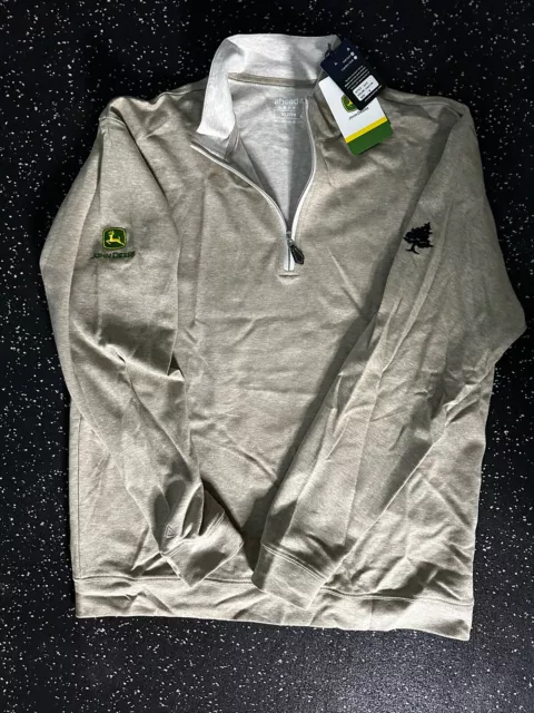 Ahead Casuals Golf Sweater—John Deere Logo— Medium — 1/4 Zip — Tan