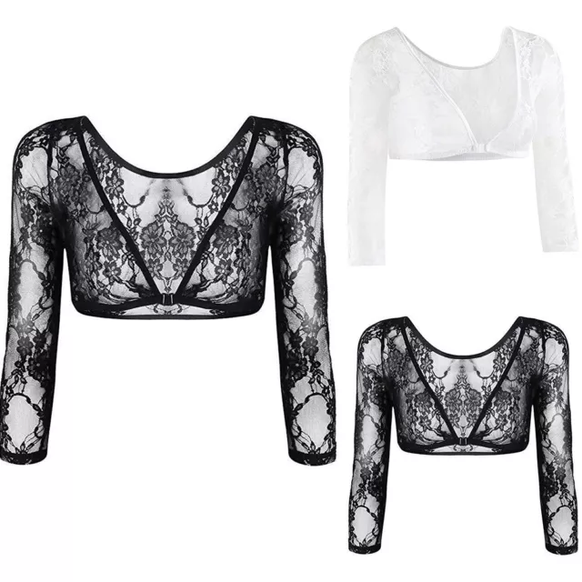 Camicia shaper in pizzo trasparente alla moda per donna crop top con design senz