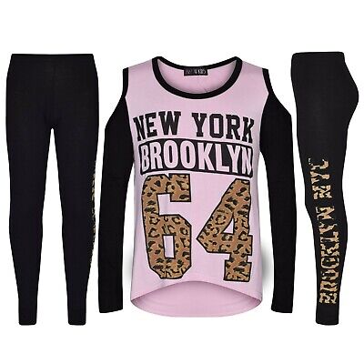 Girls Tops New York Brooklyn 64 Print Baby Pink T Shirt Top & Legging Outfit Set