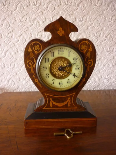 Antique Art Nouveau Inlaid Rosewood Timepiece Mantel Clock ,Mantle Clock