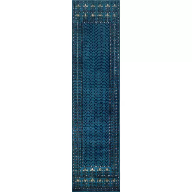 Handmade Annodati a Mano Lana Blu Runner Tappeto 0.8x3m