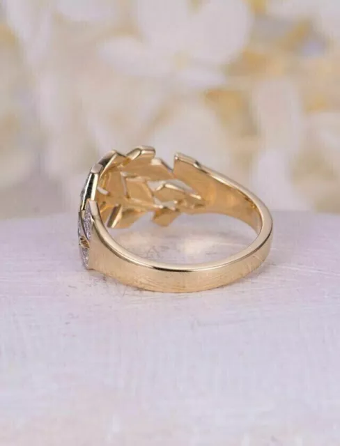 2CT ROUND CUT Lab-Created Diamond Wedding Band Leaf Ring 14k Yellow ...