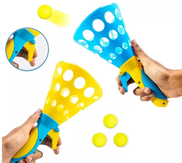 Click and Catch Twin Ball Launcher Game with 3 Balls Indoor Outdoor Toy Set