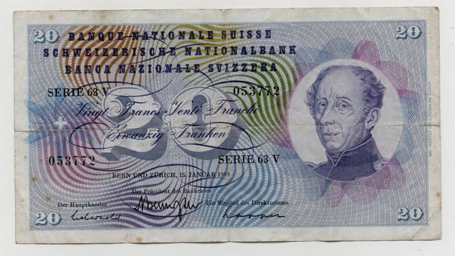 Switzerland 20 Francs Franken 1969 Pick 46 Q Look Scans