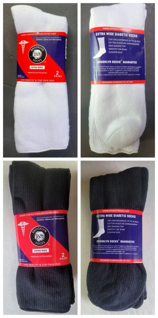 Brooklyn Diabetic Socks 10-16 L XL 2 Pack Black White Extra Wide Mid Over Calf Brooklyn Diabetic Socks 10-16 L XL 2 Pack Black White Extra Wide Mid Over Calf