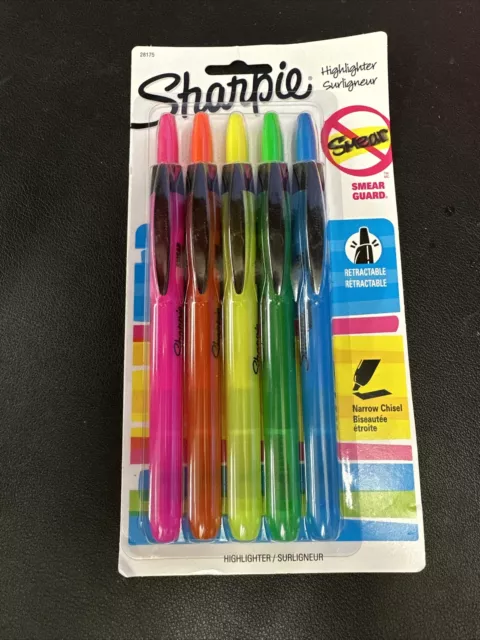Sharpie Retractable Highlighters Chisel Tip Assorted Fluorescent Colors 5/Set