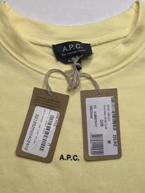 New APC Crewneck Cotton Logo Sweatshirt Light Yellow Mens Size M NWT