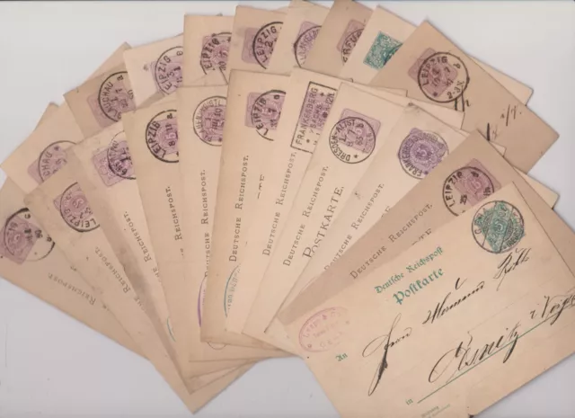 20 Postkarten Ganzsachen aus 1877 - 1894 / handbeschrieben