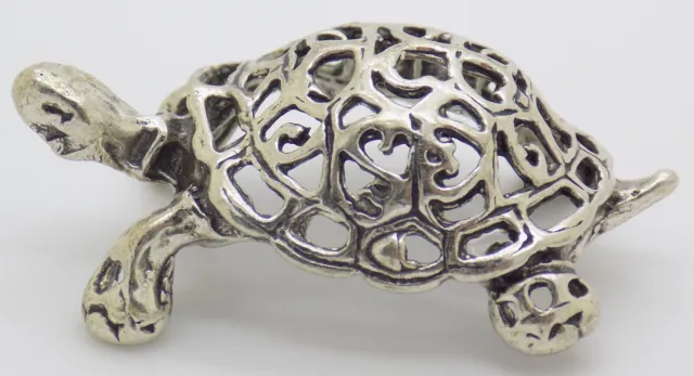 Vintage Italian Handmade Genuine Silver Perforated Turtle Miniature Figurine