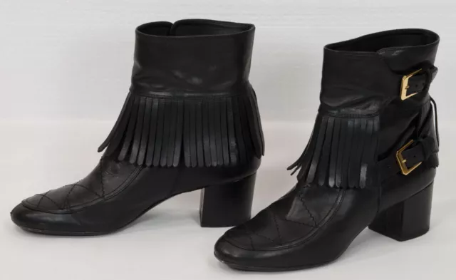 $1195 Laurence Dacade Black Leather Mid-Calf Bootis With Fringe At Ankle 2