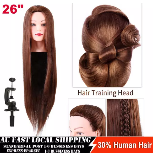 30% Human Hair Training Head Practice Salon Hairdressing Mannequin Doll w/ Clamp