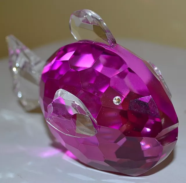 LOVELY OLEG CASSINI HOT PINK/CLEAR Crystal Fish Paperweight, RHINESTONE EYES