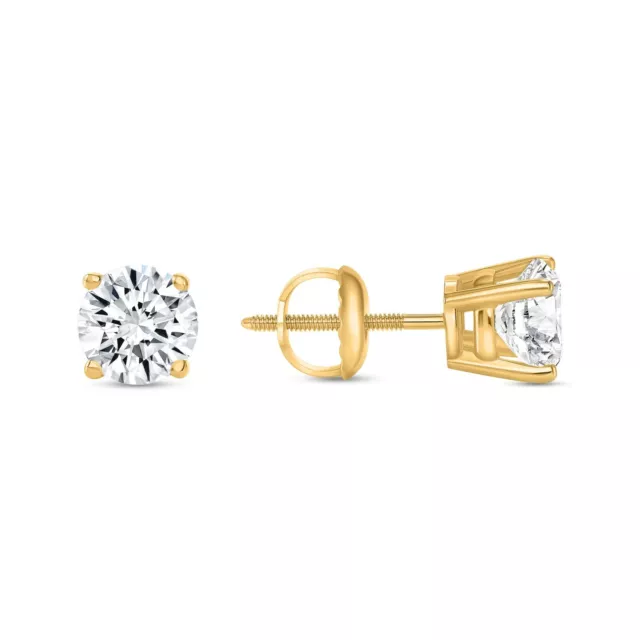 1 Ct Round Lab-Created Grown Diamond D/VVS 14K Yellow Gold Stud Earrings Screw