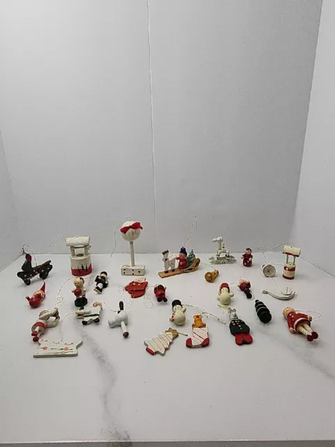 Vintage Lot of 25 Wood Christmas Tree  Ornaments Wood Hand Painted.