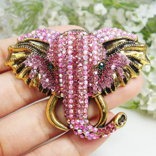 Pink Pretty Elephant Animal Woman's Pendant Brooch Pin Gift Rhinestone Crystal